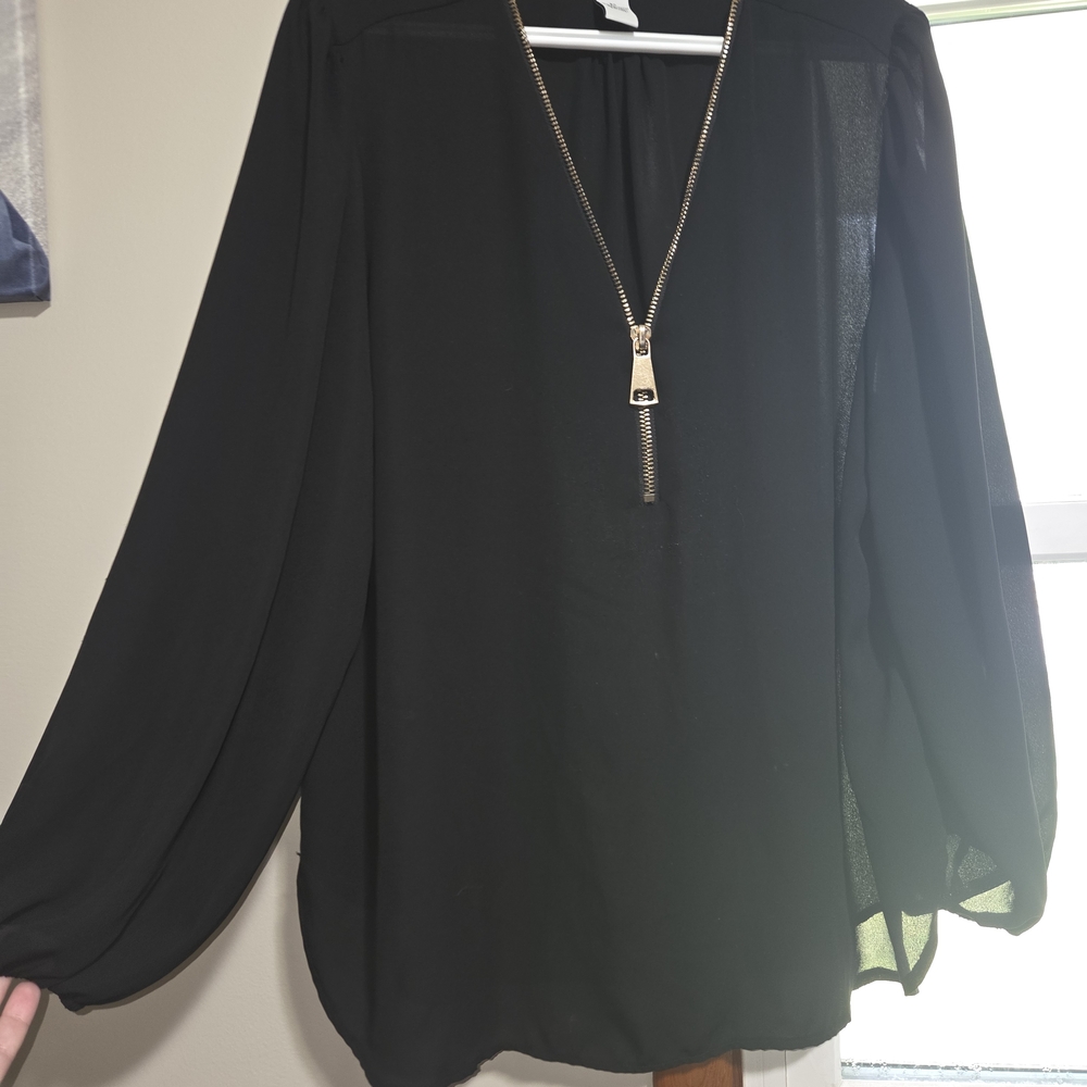 Carmen Marc Valvo Black Blouse with Gold Zipper